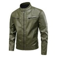 thumbnail image 1 of HOOMEUMY Spring Fall Fashion Men's Leather Jacket Vintage Leather Outwear Coat Male Stand Collar Moto Biker Jackets (Green,M）, 1 of 9