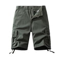 thumbnail image 1 of HOOMEUMY Summer Cargo Shorts for Men Cotton Loose Fit Multi Pockets Drawstring Solid Straight Short Pants Green XL, 1 of 7