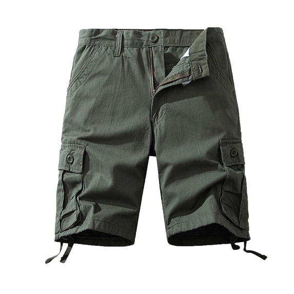 HOOMEUMY Summer Cargo Shorts for Men Cotton Loose Fit Multi Pockets Drawstring Solid Straight Short Pants Green XXXL