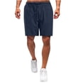 thumbnail image 1 of HOOMEUMY Summer Solid Color Linen Shorts Men's Elastic Waist Breathable Loose Fit Casual Bermuda Beach Short Pants with Pockets Blue L, 1 of 5