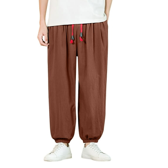 HOOMEUMY Sweatpants for Men Baggy Casual Fashion Drawstring Elastic Waist Solid Pants Athletic Joggers Sweatpants (Coffee,XL)