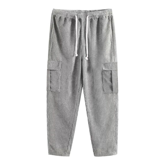 HOOMEUMY Sweatpants for Men Corduroy Men Comfy Cargo Pants Stretch Elastic Waist Drawstring Sport Casual Hiking Jogger Pants (Gray,S)