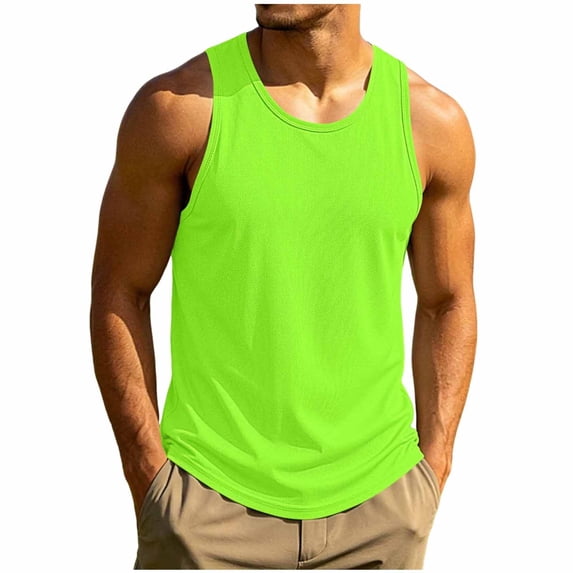 HOOMEUMY Tank Tops For Men Sleeveless Round Neck Basic Cotton Tops Solid Color Summer Gym Running Beach Vacation Outdoor Daily Walking Street Sport Wear