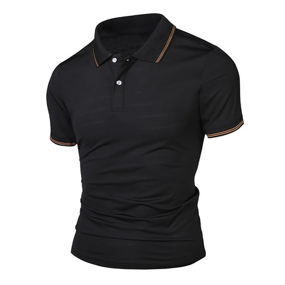 HOOMEUMY Vintage T Shirts for Men Lapel Button Shirts Fashion Summer Short Sleeve Shirt Solid Color Comfy Lightweight Shirts Casual (Black,XXXXL)