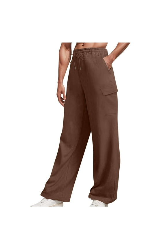 Wide Leg Sweat Pants for Mens High Waisted Baggy Sweatpants Casual Workout Pants with Pockets Brown 4