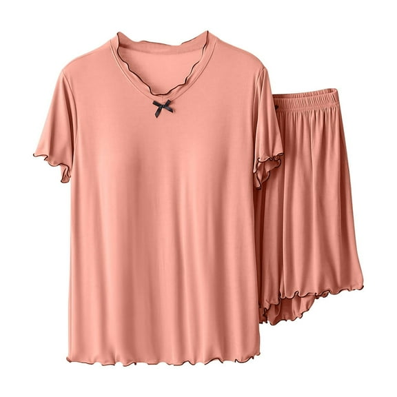HOOMEUMY Women's 2 Piece Lounge Sets Solid Color Elastic High Waist Shorts and Short Sleeve Tops Oversize Sleepwear Sets Cozy Pajamas Sets Comfy Lounge Sleep Outfits Fashion Summer Shorts Casual