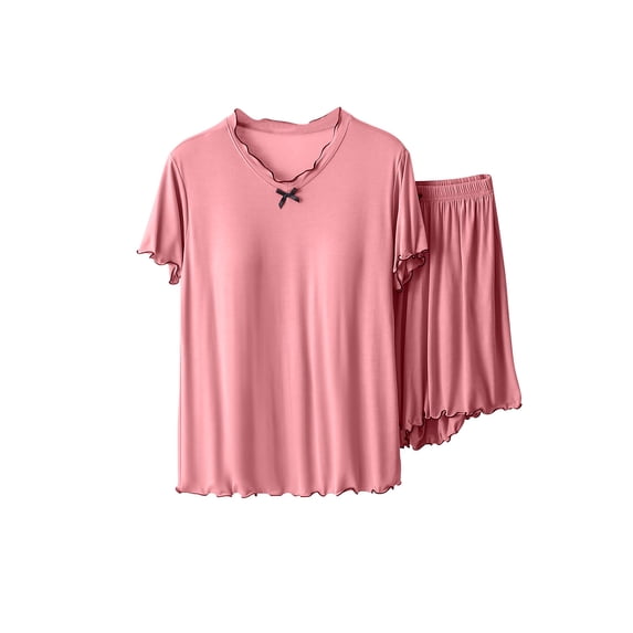 HOOMEUMY Women's 2 Piece Lounge Sets Solid Color Sleepwear Sets Comfy Lounge Sleep Outfits Fashion Summer Shorts Casual Elastic High Waist Shorts and Short Sleeve Tops Oversize Cozy Pajamas Sets