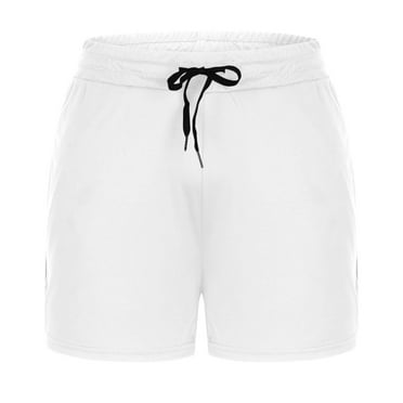 HOOMEUMY Men's Summer Shorts High Waist Drawstring Solid Color Loose Fit Beach Shorts Sweatpants Sports Shorts with Pockets White L