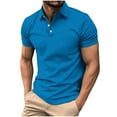 thumbnail image 1 of HOOMEUMY Work Out Shirts Gym for Men Lapel Gym Sports Shirts Fashion Short Sleeve Shirt Summer Solid Color Comfy Lightweight Shirts Casual (Blue,XL), 1 of 6