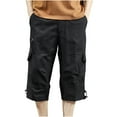 thumbnail image 1 of HOOMEUMYMen's Baggy Bermuda Cargo Shorts Loose Fit Multi Pockets Summer Beachwear Drawstring Straight Leg Three Quarter Pants Black XXXL, 1 of 4