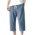 thumbnail image 1 of HOOMEUMY Men's Cotton Linen Pants Baggy Capri Trousers Drawstring Elastic Waist Pockets Stretch Breathable Summer Beach Shorts Blue XXXXL, 1 of 5