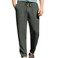 thumbnail image 1 of HOOMEUMY Men's Linen Jogger Pants with Pockets Drawstring Elastic Waist Loose Fit Summer Beach Long Trousers Green XXXXL, 1 of 9