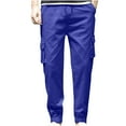 thumbnail image 1 of HOOMEUMY Men's Straight Fit Cargo Pants Solid Joggers Multi-Pockets Drawstring Stretch Comfort Trousers Tapered Ankle Length Pants Blue XXXXL, 1 of 6