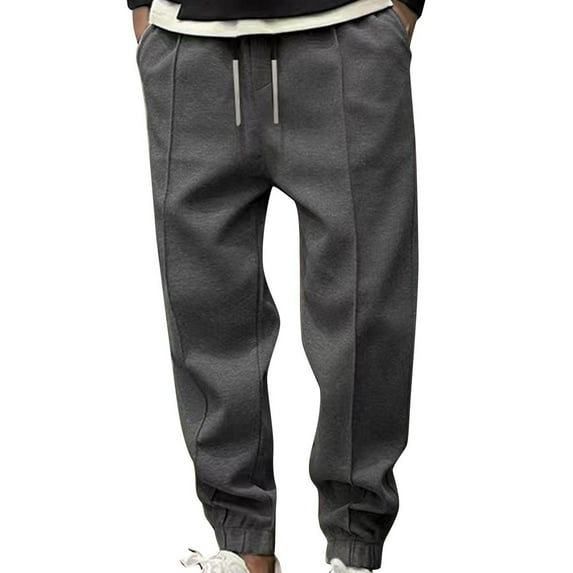 HOOMEUMY Men's Straight Leg Sweatpants with Pockets Drawstring Elastic Waist Solid Color Loose Fit Jogger Pants Sports Trousers Gray XL