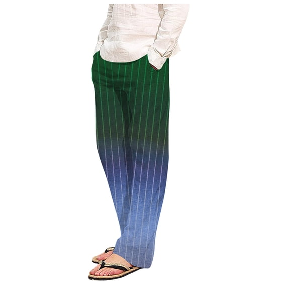 HOOMEUMY Men's Summer Gradient Straight Leg Long Pants Striped Loose Fit Athletic Casual Beach Trousers with Pockets Purple S