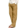 thumbnail image 1 of HOOMEUMY Men's Summer Linen Long Pants Loose Fit Lightweight Beach Pants with Pockets Drawstring Elastic Waist Trousers Solid Straight Wide Leg Pants Yellow XXXL, 1 of 5