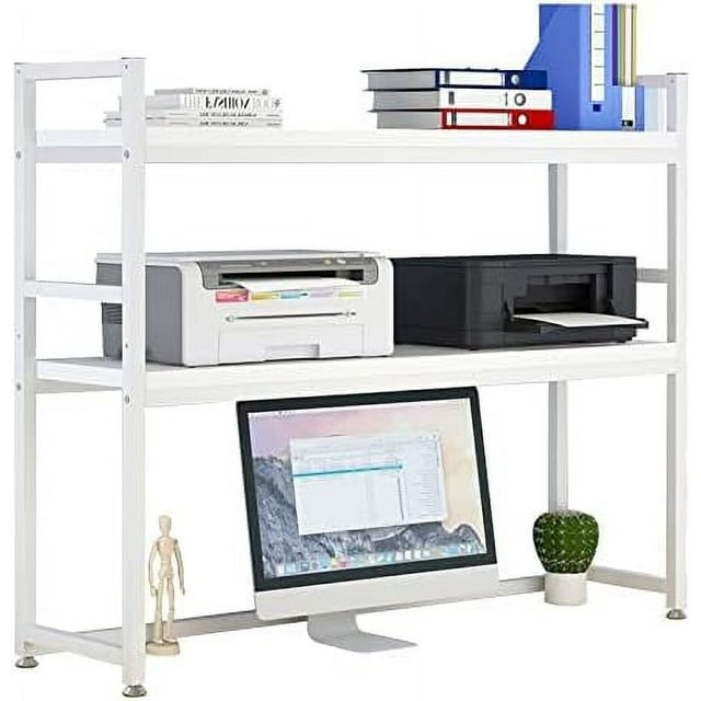 HOOMHIBIU 2 Tier Desktop Bookcase for Computer Desk Multipurpose Wood