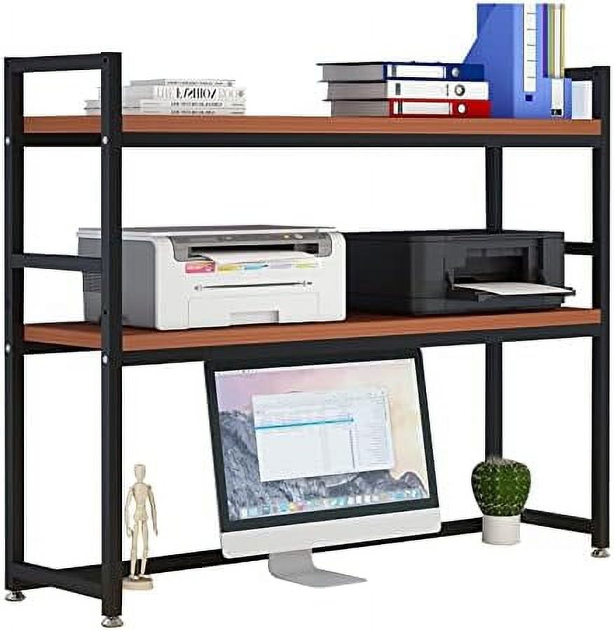 HOOMHIBIU 2 Tier Desktop Bookcase for Computer Desk Multipurpose Wood