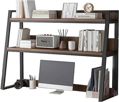 HOOMHIBIU 2-Tier Desktop Bookshelf for Computer Desk Wood Hutch ...