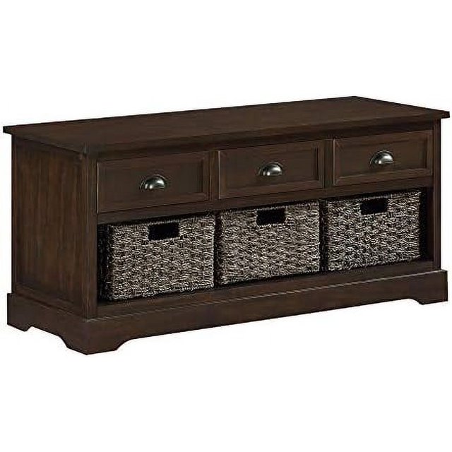 HOOMHIBIU 42 inch Entryway Bench with 3 Drawers and 3 Woven Baskets