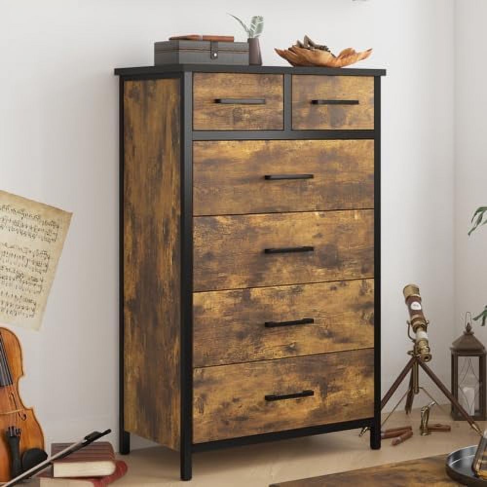 Hoomhibiu Drawer Wood Dresser Industrial Wood Dresser Clothes Organizer Sturdy Steel Frame