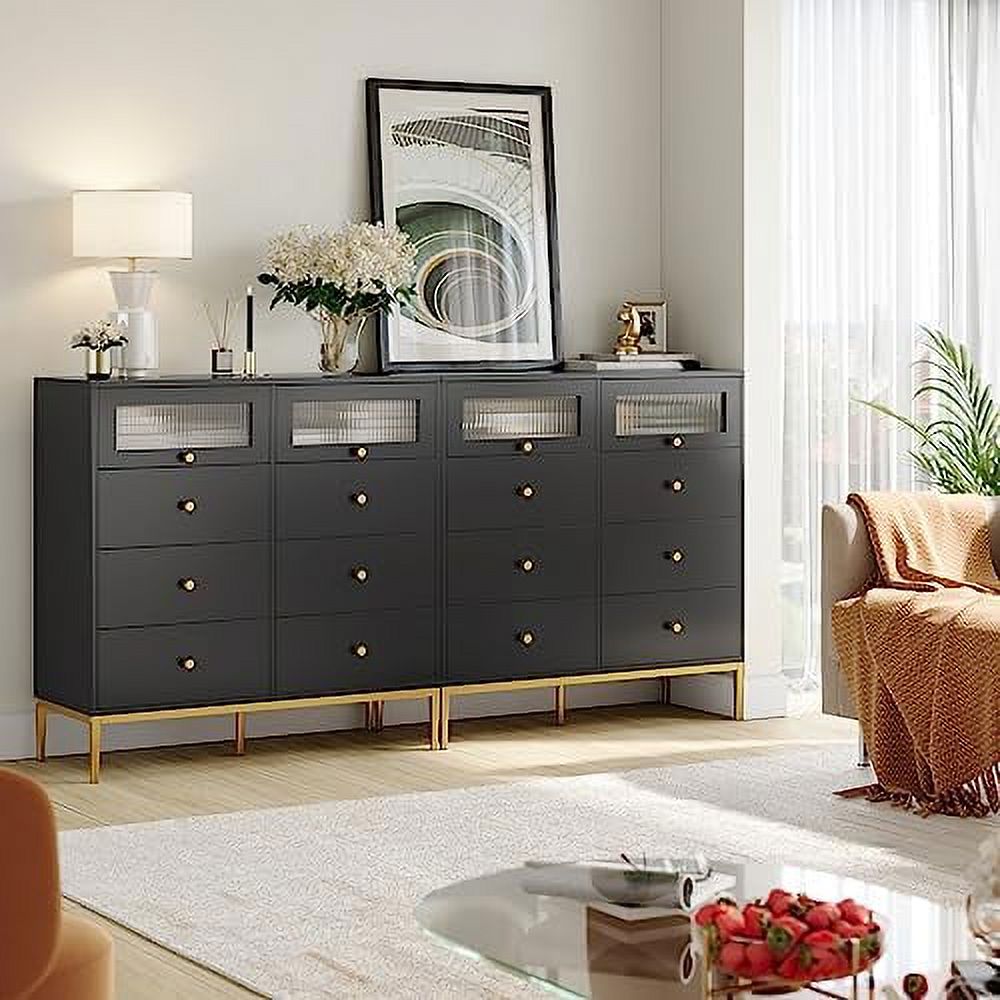 HOOMHIBIU Black Dresser 8 Drawer Dresser Black and Gold Dresser with