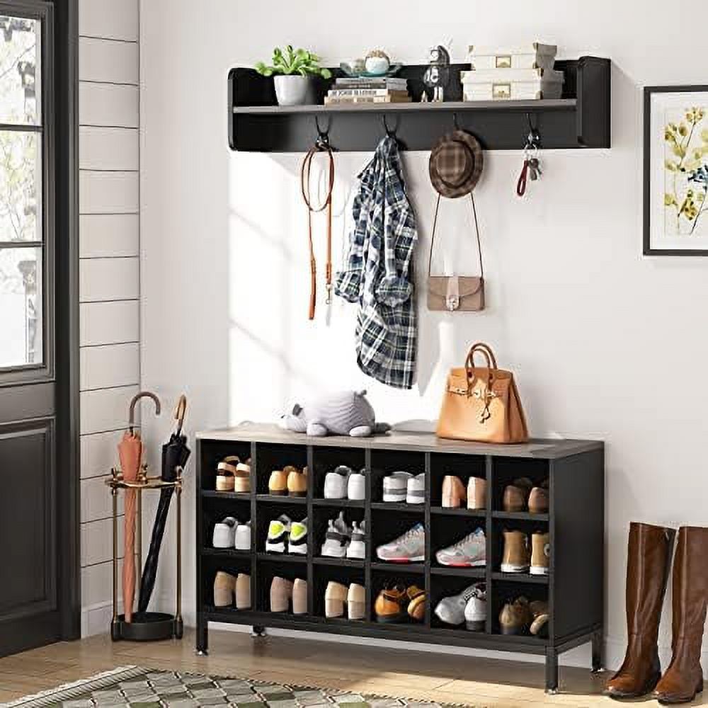 HOOMHIBIU Coat Rack Shoe Bench Set Hall Tree with Bench and 18 Shoe Cubbies Shoe Rack Bench with