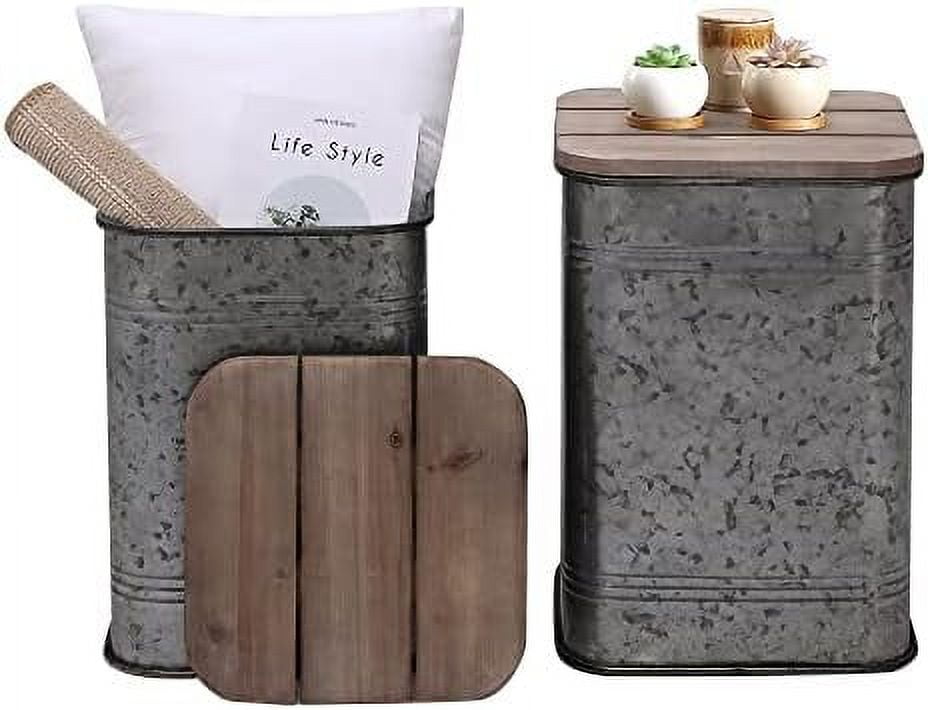 HOOMHIBIU Farmhouse Accent Side Table Rustic Ottoman Seat Stool