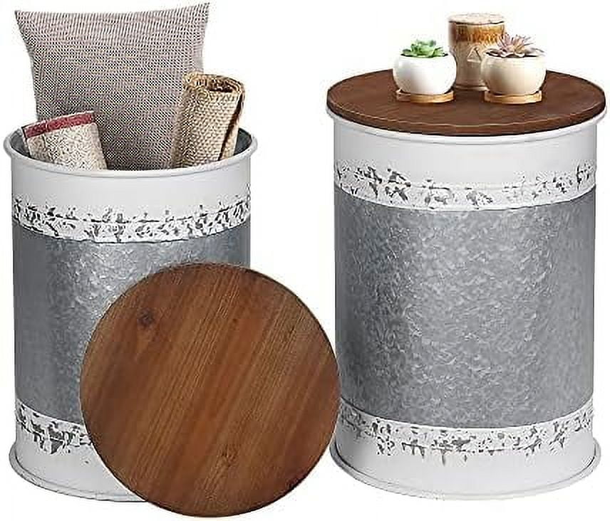 HOOMHIBIU Farmhouse Accent Side Table Rustic Ottoman Seat Stool