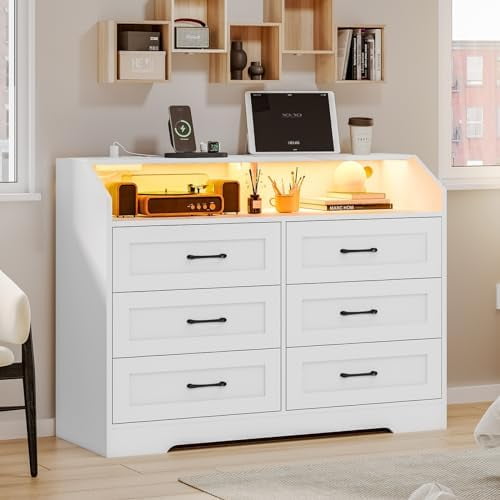 HOOMHIBIU LED Dresser for Bedroom 6 Drawer Dresser with Charging