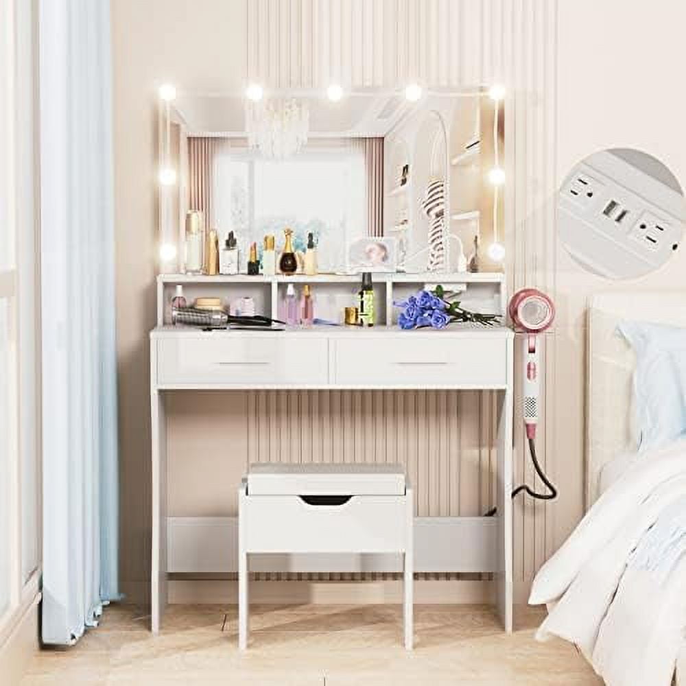 HOOMHIBIU Makeup Vanity with Lighted Mirror & Outlet Charging Station 