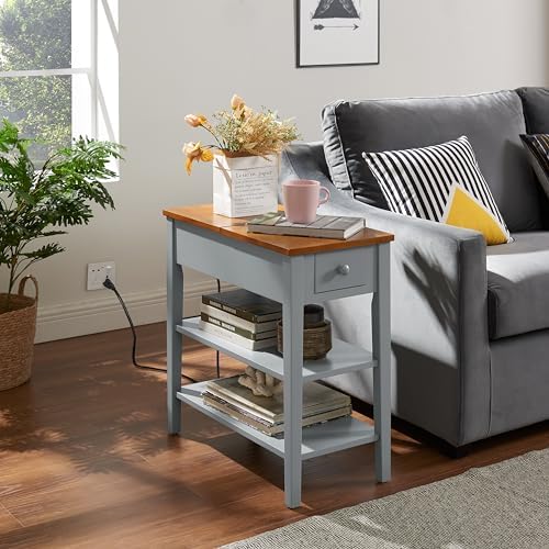 HOOMHIBIU Modern Narrow 2 Color Coffee Table with 2 AC Outlets and 2 USB Ports Cocktail Table