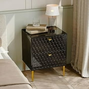 HOOMHIBIU Nightstand with 2 Drawers  Elegant High-Gloss Bedside Cabinet with Brass Knobs for Living Room  Bedroom Green