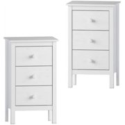 HOOMHIBIU Set of Small Bedroom Nightstands with 3 Drawers - Side Tables Bedroom  End Table & Night Stand Table Set of - Pine Wood Nightstand. (White)