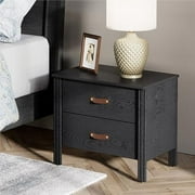 HOOMHIBIU Set of 2 End Tables for Bedroom  Small Side Table Wood Nightstand with 2 Drawers for Living Room  Office  Black