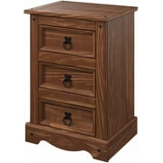 HOOMHIBIU Solid Wood Nightstand with 3 Drawers Woodland 17.7" W  13.7" D  25.1" H - Bed  with Drawers  Bedroom  - Wooden Runners  Metal Handles