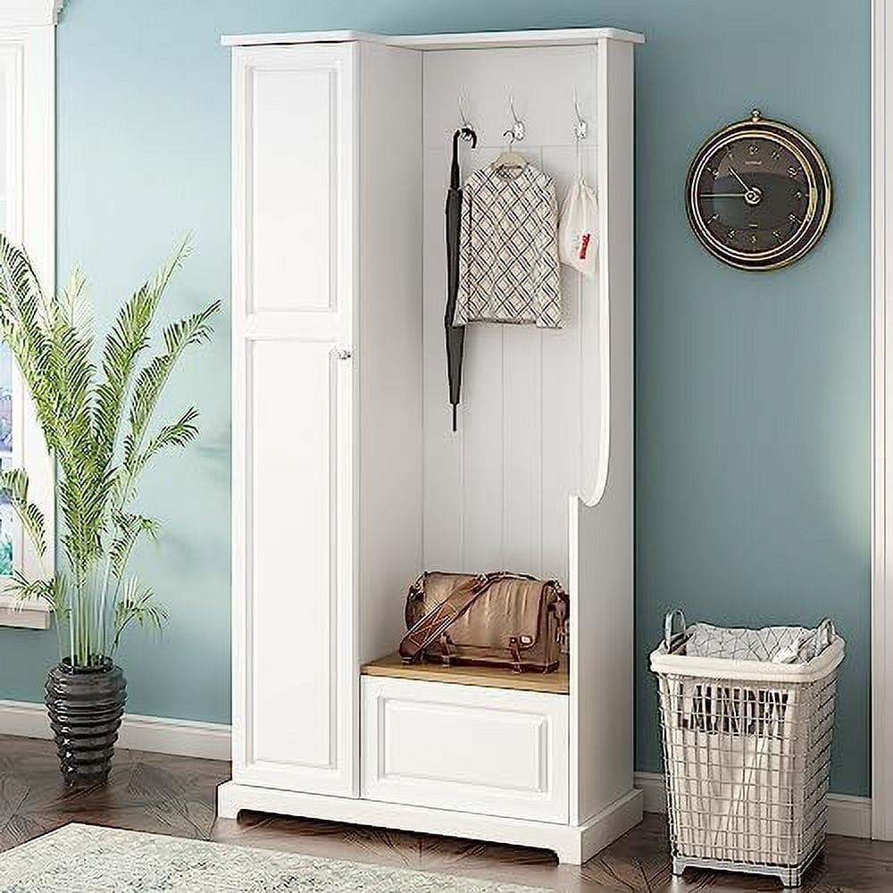 HOOMHIBIU Wooden Hall Tree with Shoes Cubbies and Hanging Hooks 39.4