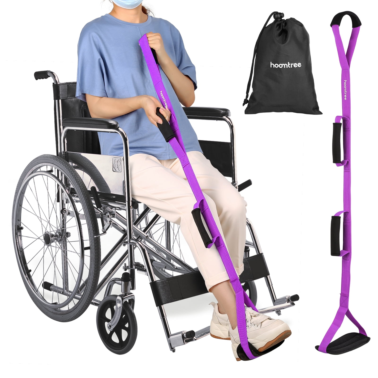 HOOMTREE 39'' Long Leg Lifter Strap with Padded Handgrips and Feet Loop,Rigid Leg Lifter Hip