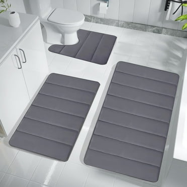 HOOMY Memory Foam Bath Mat Set Bathroom Rugs Soft Water Absorption Non Slip, 3 Pcs, Men and Women