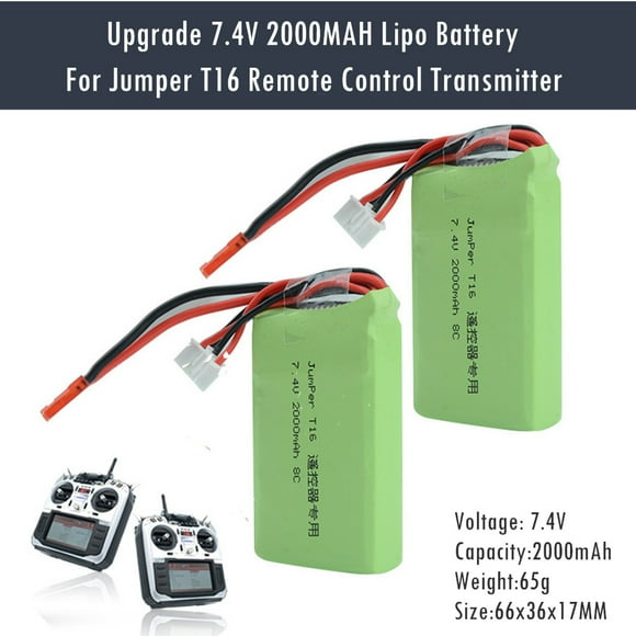 HOOMY Toys, 2PCS Upgrade 7.4V 2000MAH Lipo Battery for T16 Remote Control Transmitter Clearance