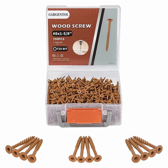 HOONGKAI #8x1-5/8 Deck Screws, 700 Pcs Wood Screws 1-5/8 Inch, Exterior Epoxy Coated, Torx Decking Screws for Wood Construction/Fence, Rust Resistant, Includes T25 Star Bits, Brown