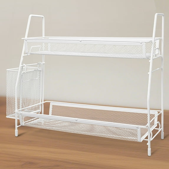 HOONGKAI Countertop Organizer, White Double Metal Shelf for Kitchen Spice Rack, Make Up Rack, Bathroom Counter Organizer, Sink Organizer
