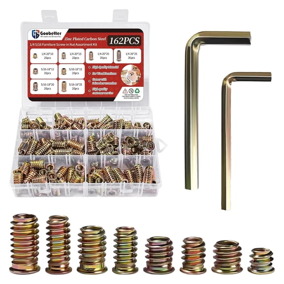 HOONGKAI Threaded Wood Inserts 162Pcs Furniture Screw in Nut 1/4"-20 5/16"-18 For Furniture Manufacturing