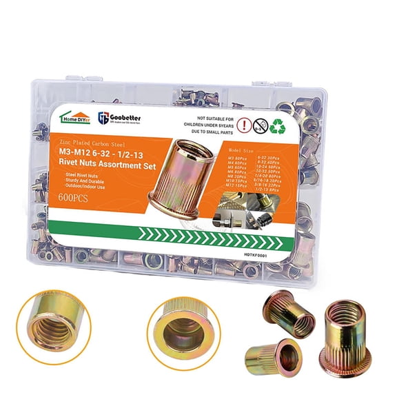 HOONGKAI Zinc Steel Rivet Nut Rivnut Insert 600Pcs Threaded Nutsert Kit For Automotive And DIY Projects