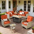 thumbnail image 1 of XIZZI 9-Piece Outdoor Patio Furniture Set, High Back Wicker Sectional with Fire Pit Table & Swivel Rocking Chairs, All-Weather Rattan Conversation Set for Patio & Garden, Orange Red, 1 of 11