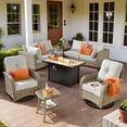 thumbnail image 1 of XIZZI 9-Piece Outdoor Patio Furniture Set, High Back Wicker Sectional with Fire Pit Table & Swivel Rocking Chairs, All-Weather Rattan Conversation Set for Patio & Garden, Gray, 1 of 11