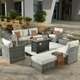 thumbnail image 1 of XIZZI 10 Pieces Outdoor Conversation Set Wicker Patio Furniture Set with Fire Pit Table,Beige, 1 of 11