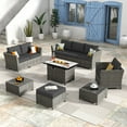 thumbnail image 1 of XIZZI 10PCS Patio PE Rattan Outdoor Furniture Set w/ Rectangle Fire Pit,Black Cushion, 1 of 13