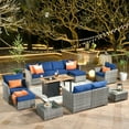 thumbnail image 1 of XIZZI 13 PCS Outdoor Wicker Patio Set Furniture Conversation Set with Fire Pit Table,Blue, 1 of 11