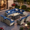 thumbnail image 1 of XIZZI 13-Piece Outdoor Furniture Patio Set with Fire Pit Table and Swivel Rocking Chair, Wicker Outdoor Sectional Sofa Conversation Set with Solar Coffee Table for Patio, Garden, Large Villa, Blue, 1 of 11